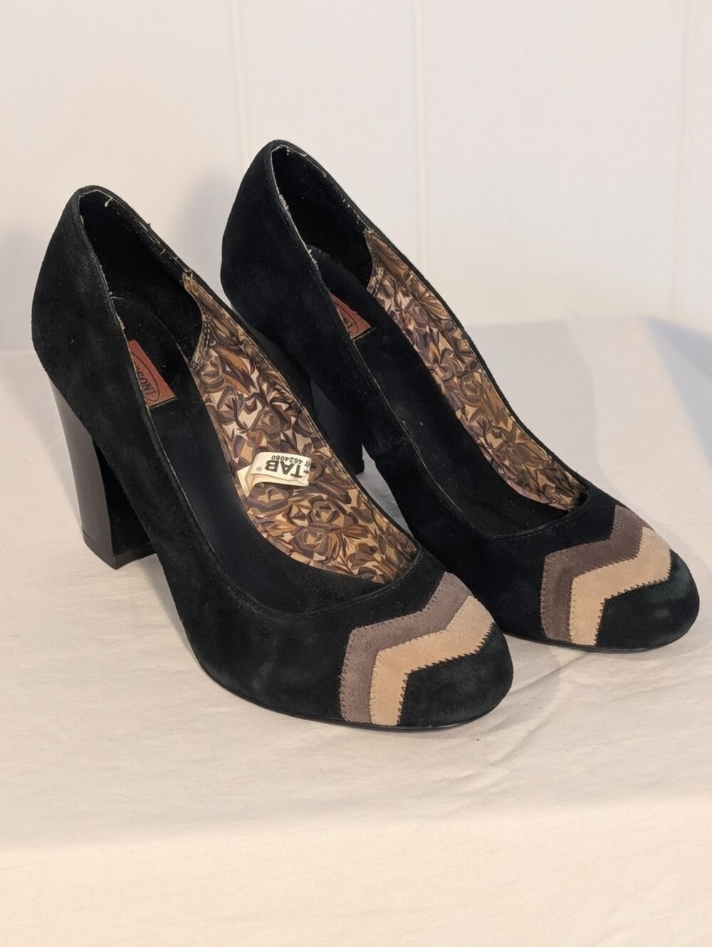 Missoni Black Suede Pumps with Taupe Chevron Toe